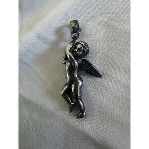 Vintage Sterling Angel Cherub Wings 2D Pendant For Necklace